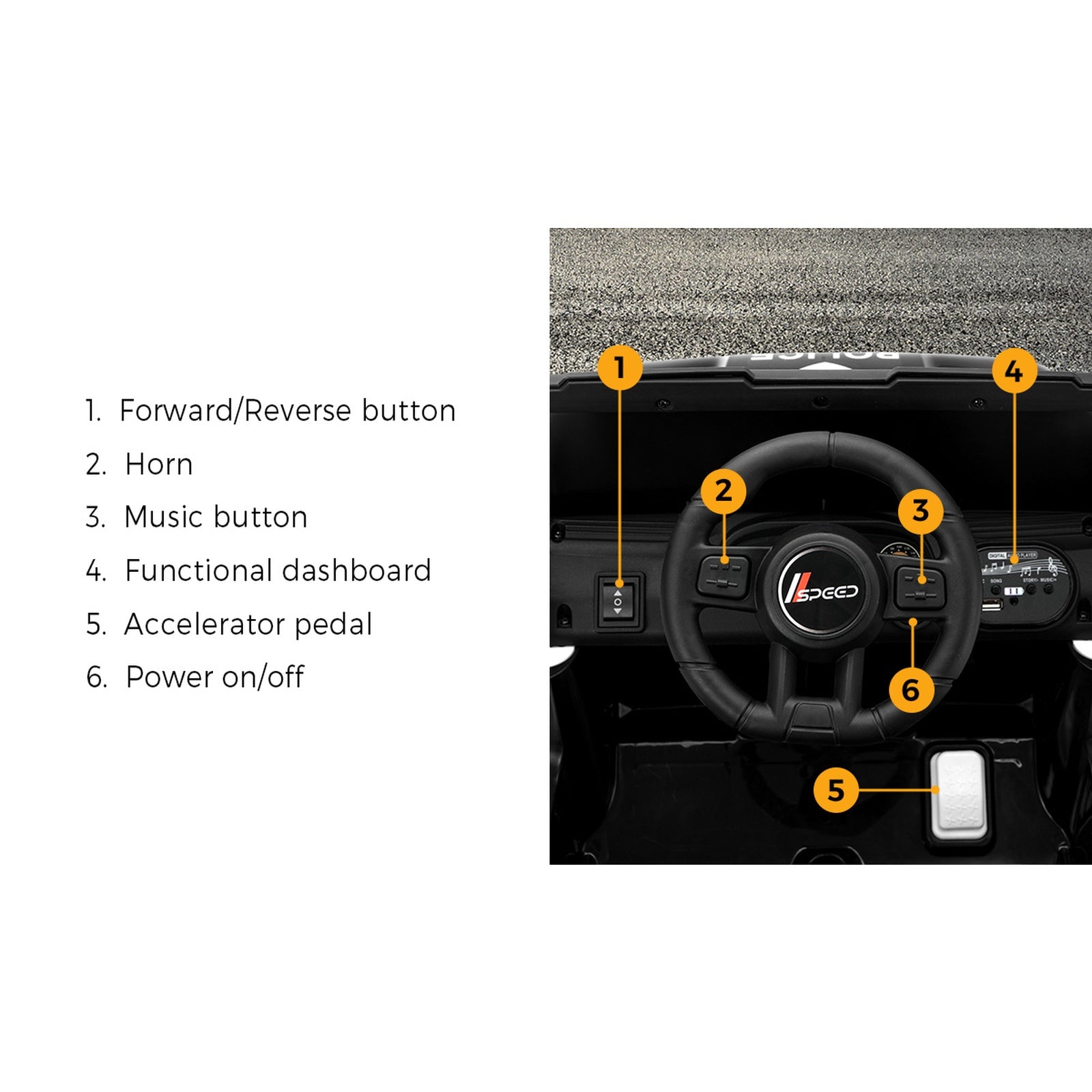 Mazam Kids Police Ride On Car Jeep 12V Electric Toy Remote Control Battery Cars - Sunyee