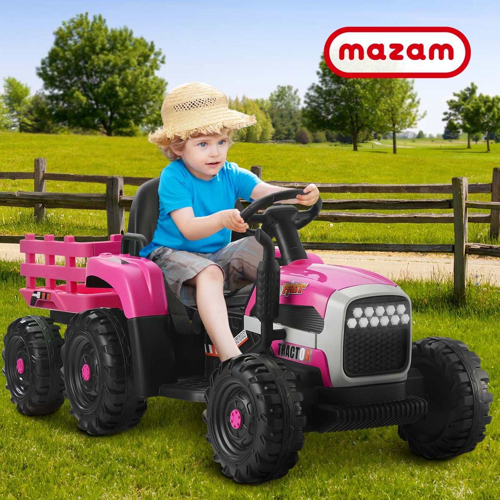 Mazam Kids Ride On Car Tractor 12V Electric Battery Toy Remote Control Cars Pink - Sunyee