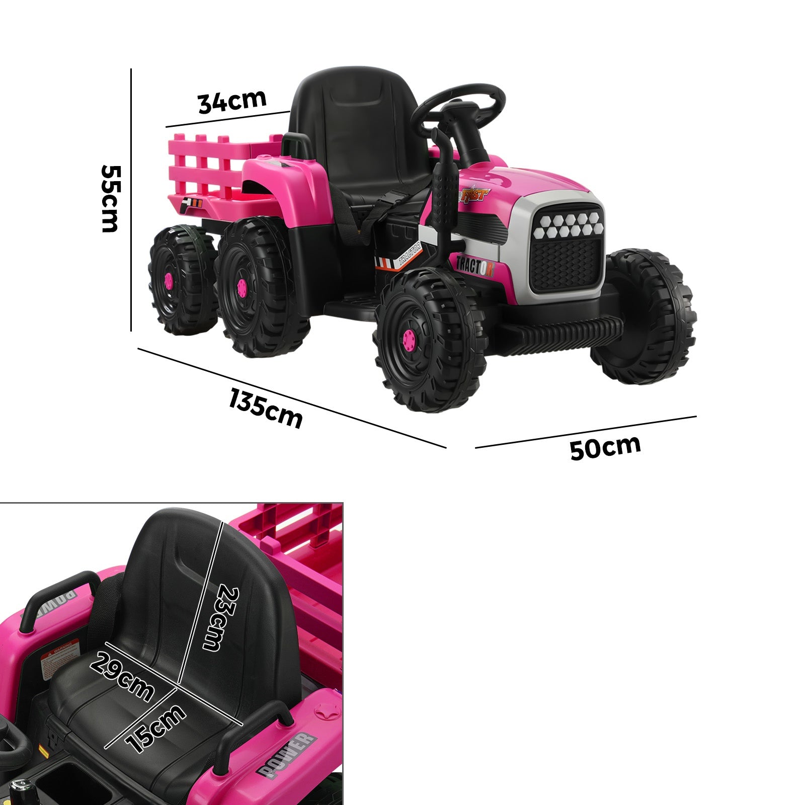Mazam Kids Ride On Car Tractor 12V Electric Battery Toy Remote Control Cars Pink - Sunyee