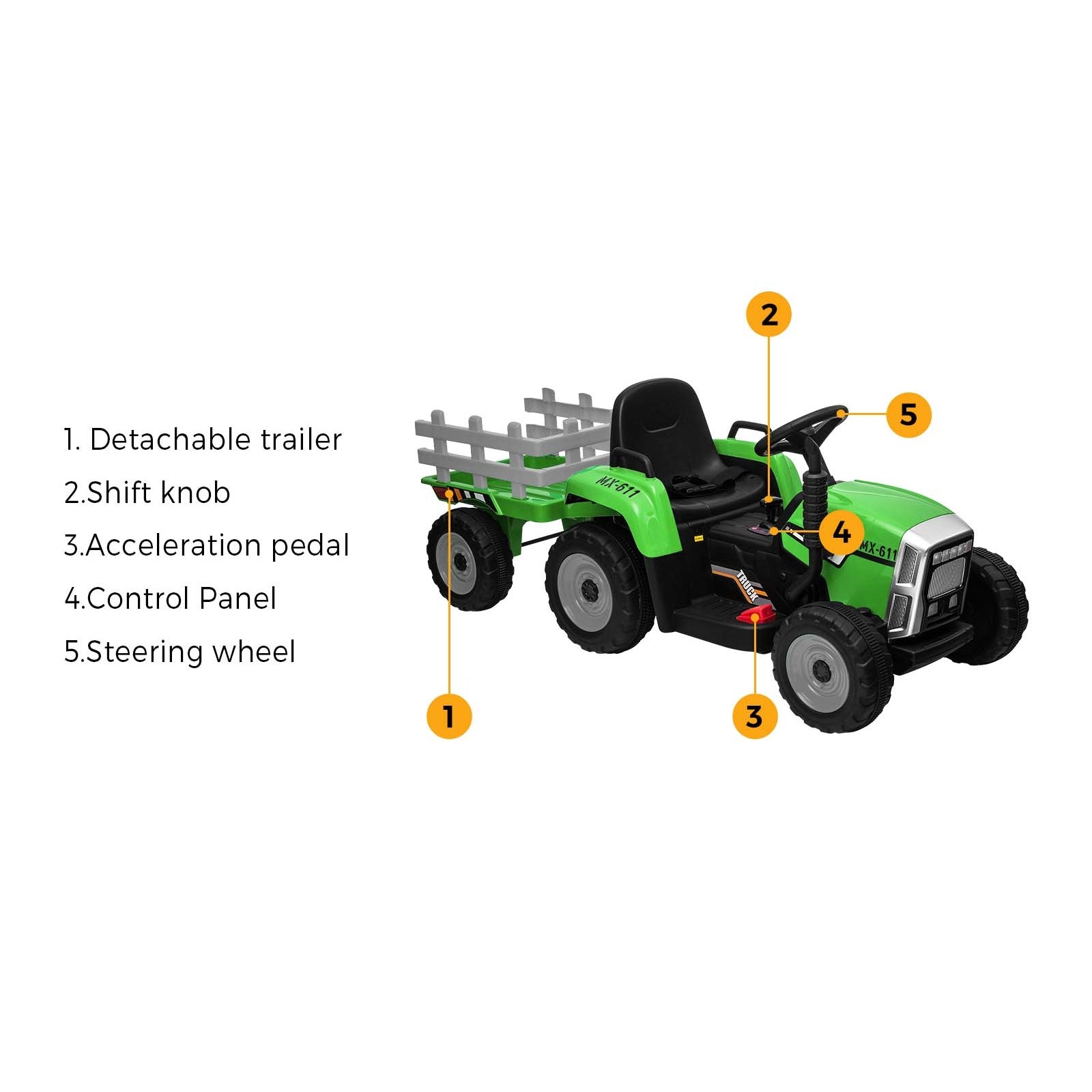 Mazam Ride On Tractor 12V Kids Electric Vehicle Toy Cars W/ Trailer Child Gift - Sunyee