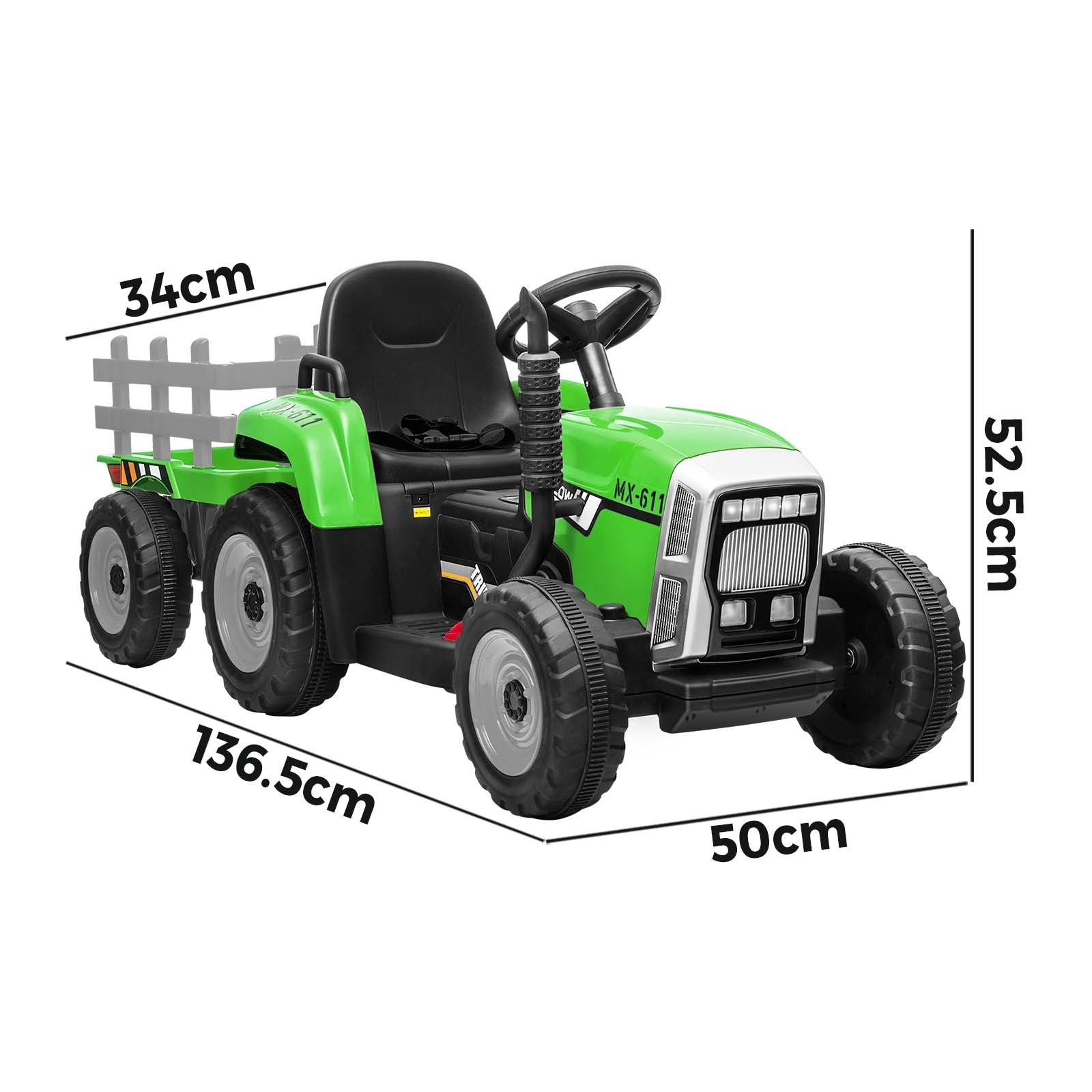 Mazam Ride On Tractor 12V Kids Electric Vehicle Toy Cars W/ Trailer Child Gift - Sunyee