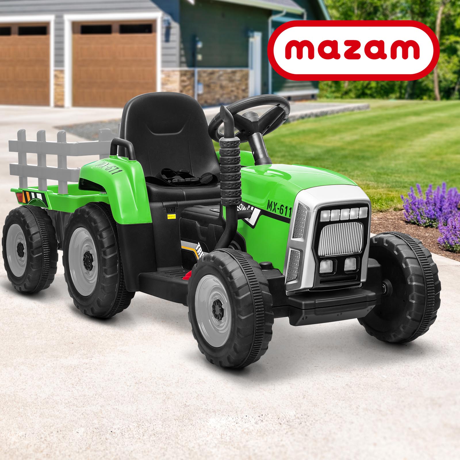 Mazam Ride On Tractor 12V Kids Electric Vehicle Toy Cars W/ Trailer Child Gift - Sunyee