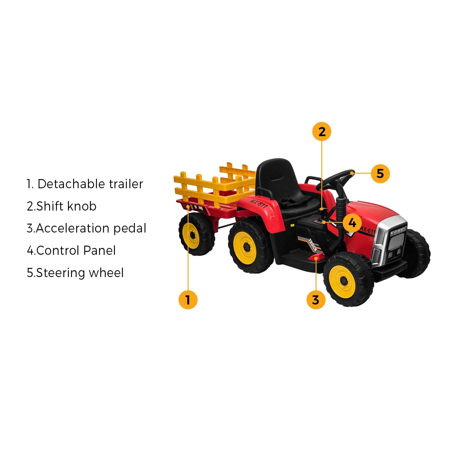 Mazam Kids Ride On Tractor W/ Trailer Electric Vehicle Toy Car Bluetooth Gift - Sunyee