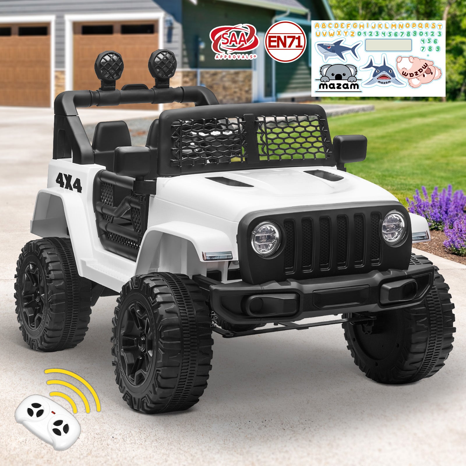 Mazam Kids Ride On Car Electric Toys Jeep 12V Remote Vehicle Car Gift White - Sunyee