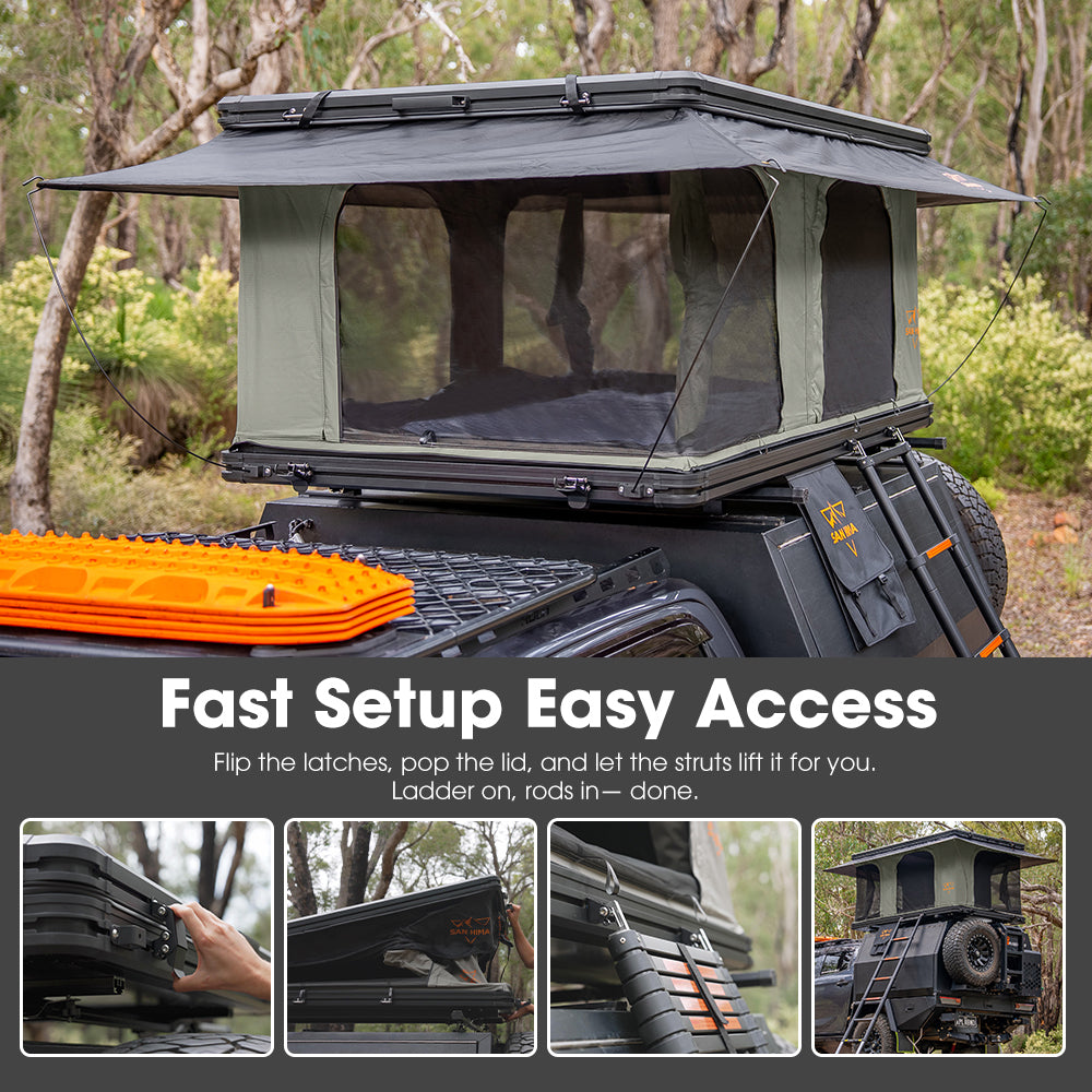 San Hima Gibb Rooftop Tent Hardshell With Ladder Outdoor Waterproof Camping 4WD - Sunyee