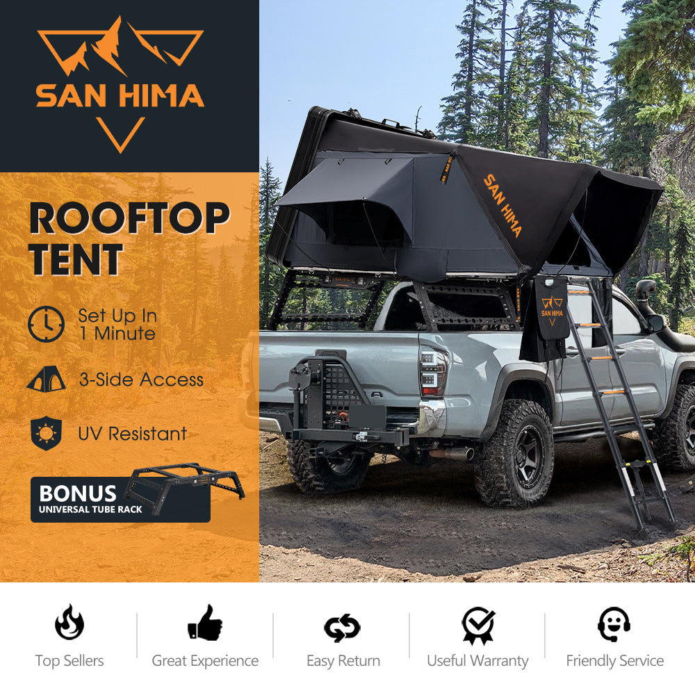 San Hima Jervis Pro Roof Top Tent Hardshell Side Opening + Universal Ute Tub Rack - Sunyee