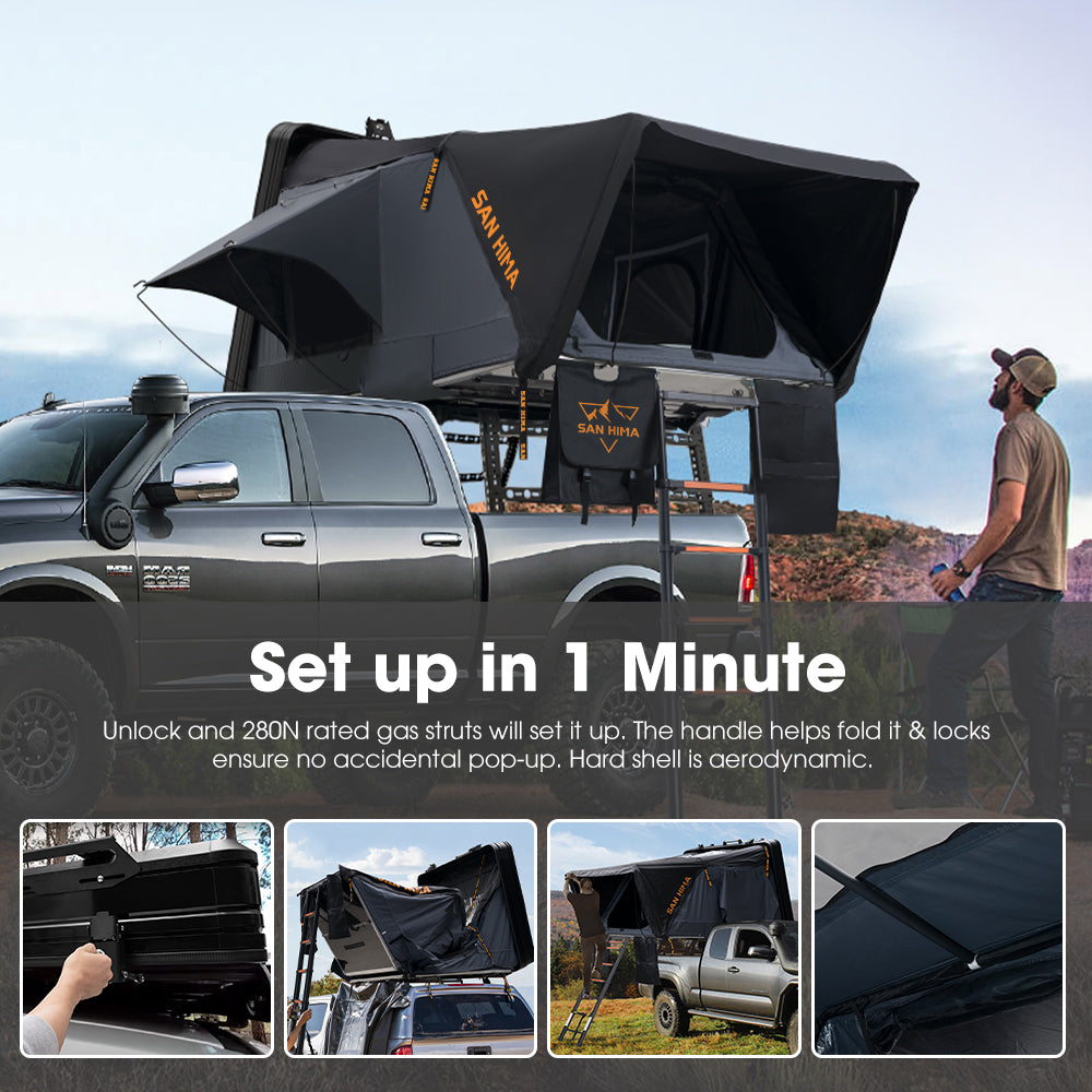 San Hima Jervis Pro Roof Top Tent Hardshell Side Opening + Universal Ute Tub Rack - Sunyee