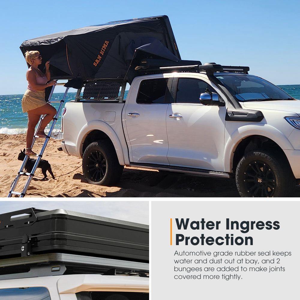 San Hima Jervis Pro Roof Top Tent Hardshell Side Opening + Universal Ute Tub Rack - Sunyee