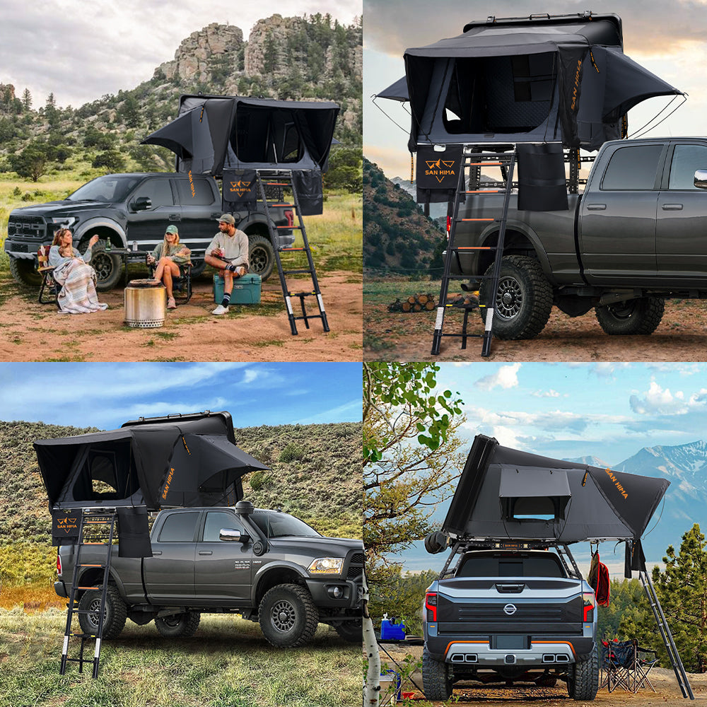 San Hima Jervis Pro Roof Top Tent Hardshell Side Opening + Universal Ute Tub Rack - Sunyee