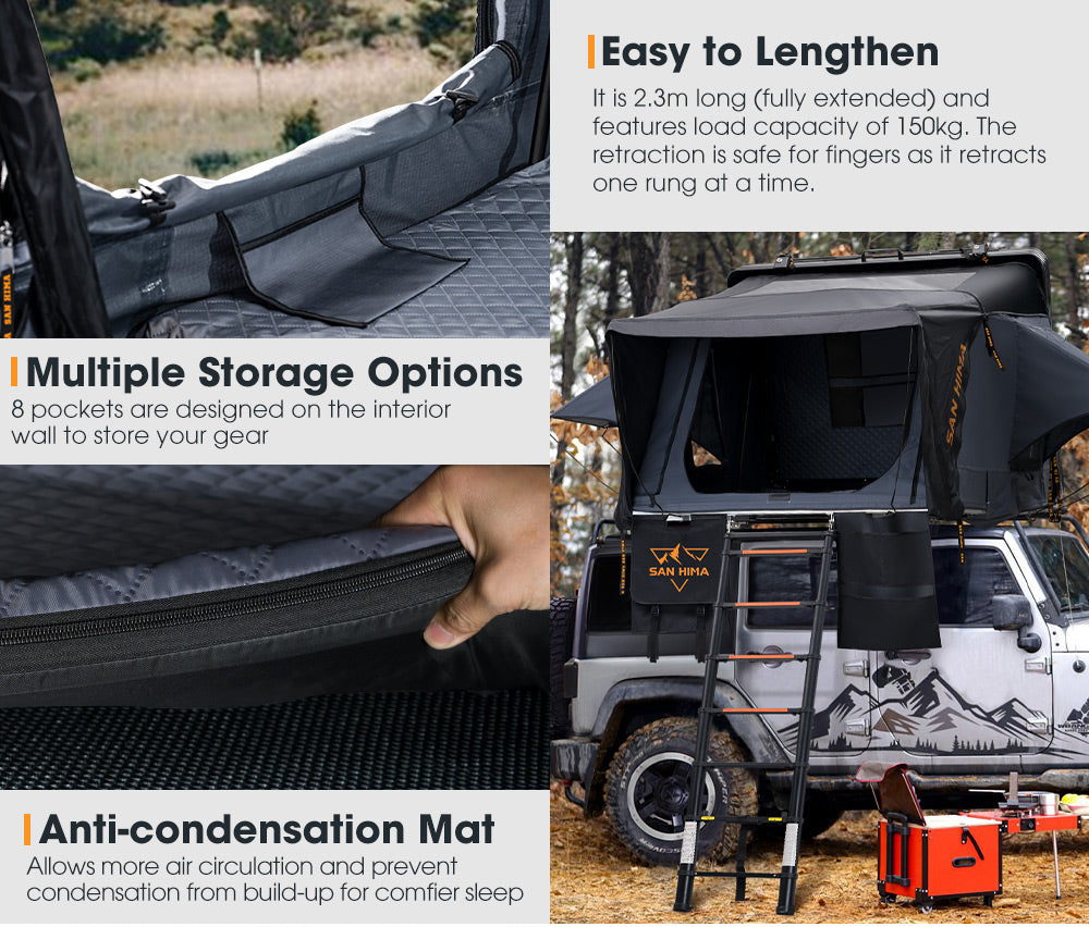 San Hima Jervis Pro Roof Top Tent Hardshell Side Opening With Ladder Camping 4WD - Sunyee