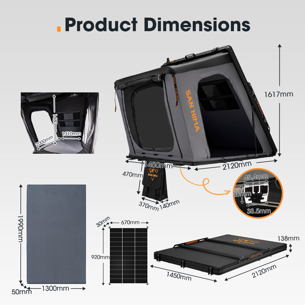 San Hima Kalbarri Gen 2 Roof Top Tent Hardshell With Ladder + 130W Solar Panel - Sunyee