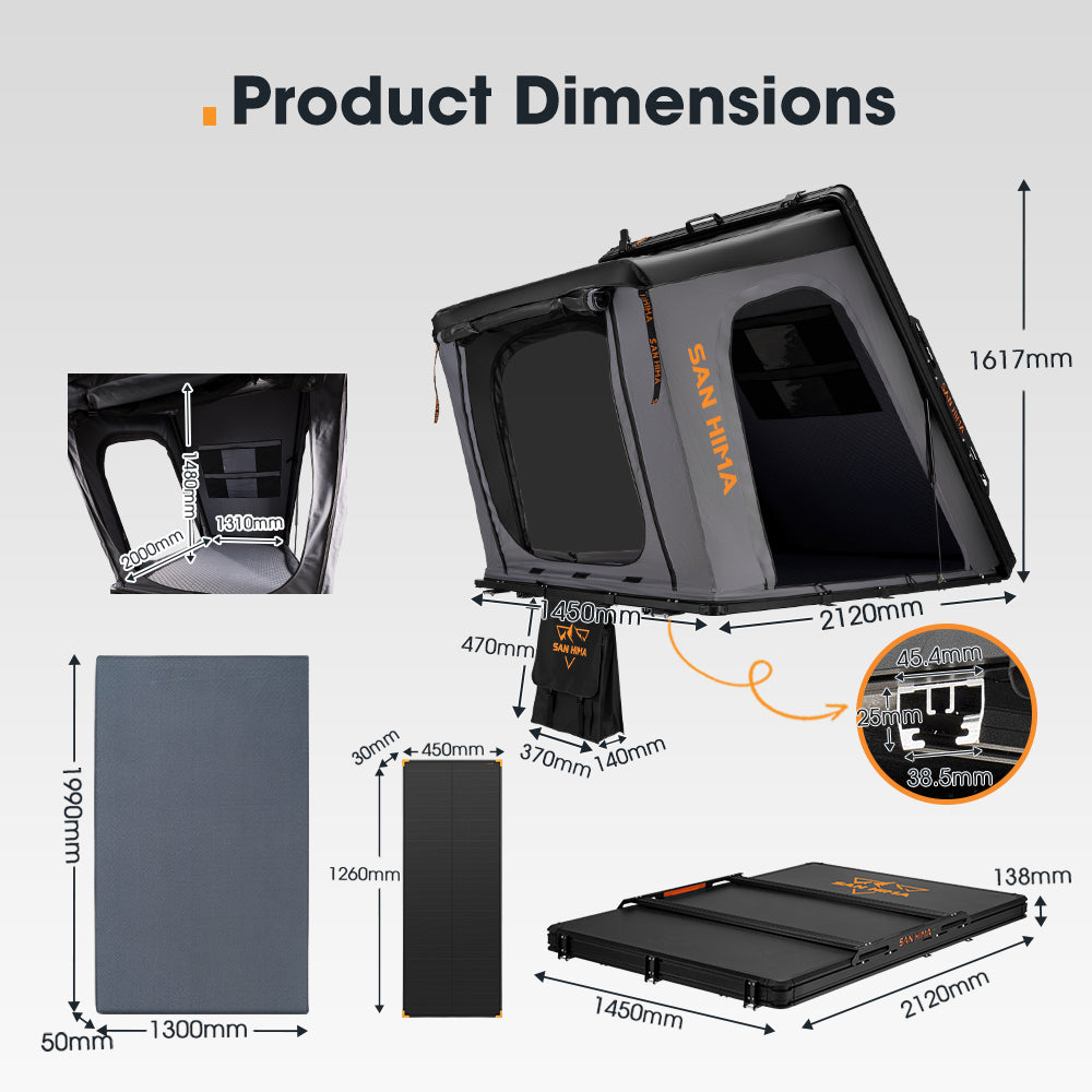 San Hima Kalbarri Gen 2 Roof Top Tent Hardshell With Ladder + 120W Solar Panel - Sunyee