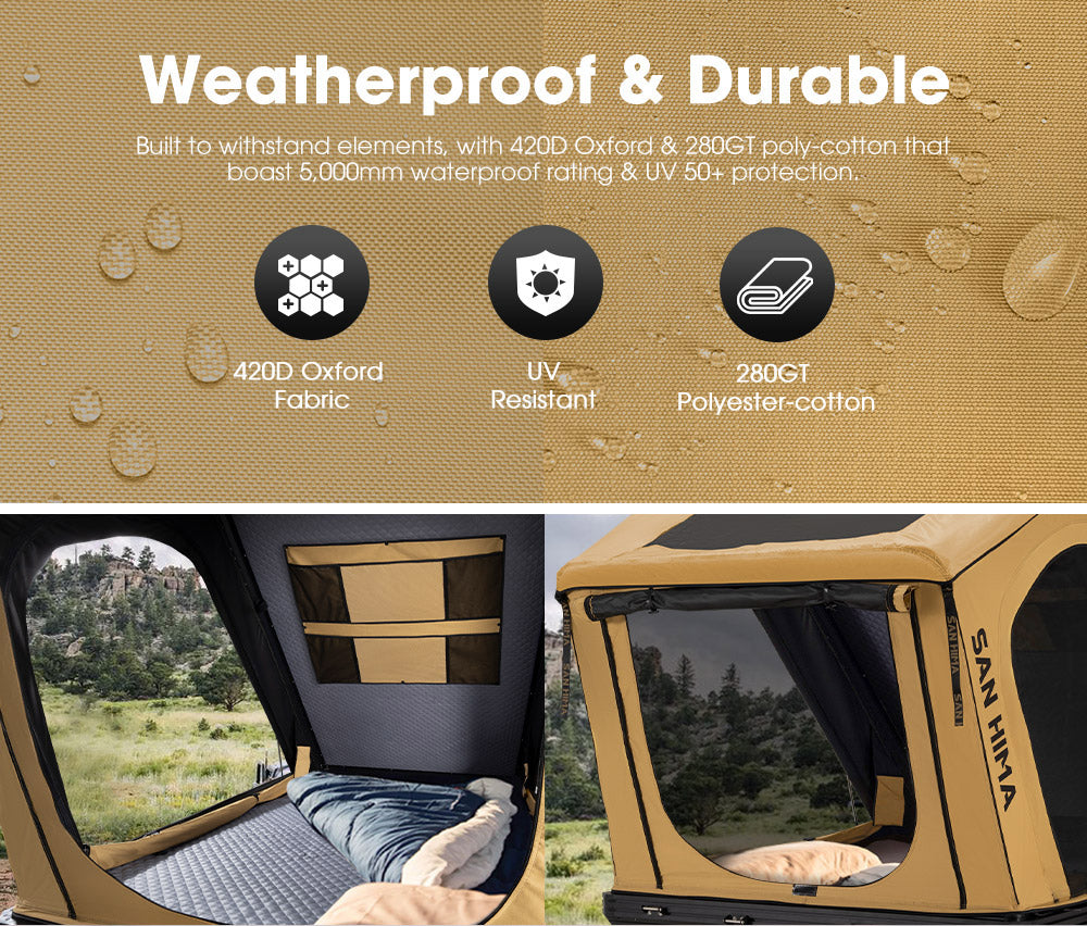 San Hima Kalbarri Gen 2 Roof Top Tent Hardshell With Ladder Camping Khaki 4x4 - Sunyee