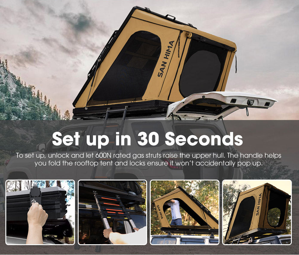 San Hima Kalbarri Gen 2 Roof Top Tent Hardshell With Ladder Camping Khaki 4x4 - Sunyee