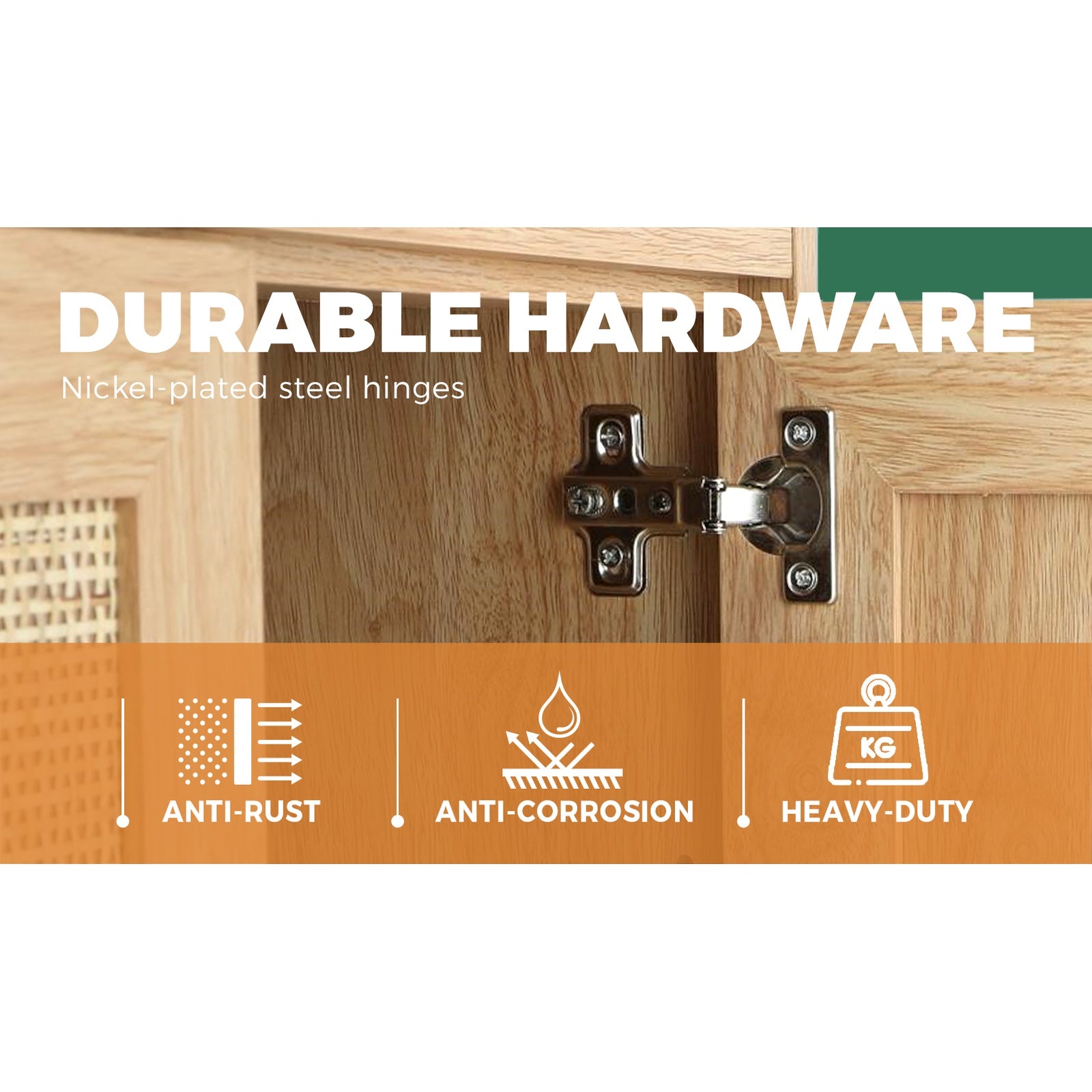 Oikiture Sideboard Cabinet Buffet Rattan Furniture Cupboard Hallway Table Wood - Sunyee