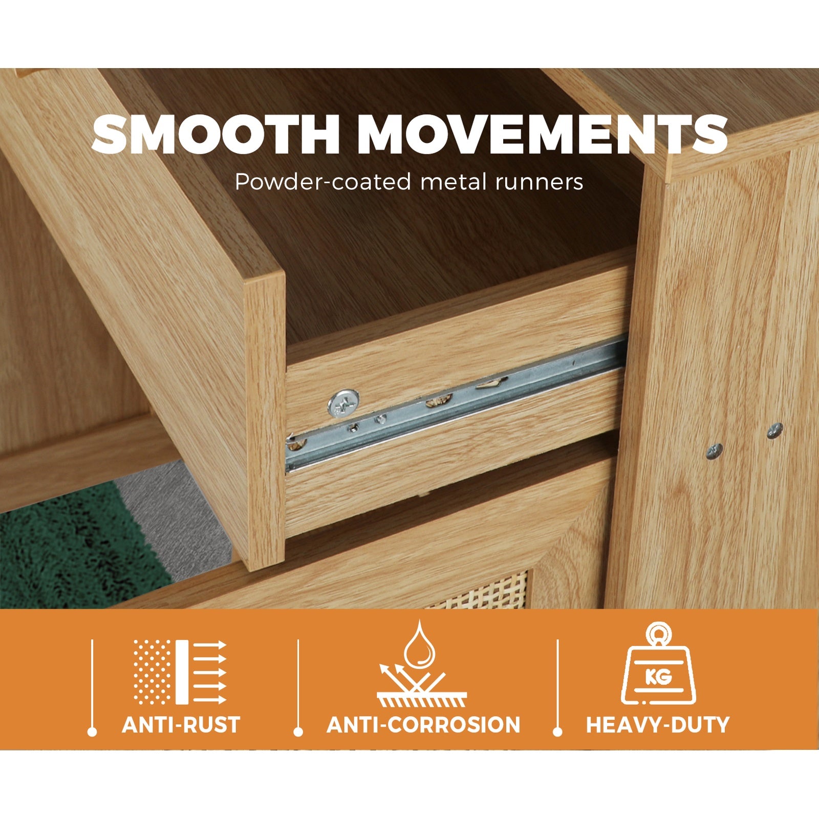 Oikiture Sideboard Cabinet Buffet Rattan Furniture Cupboard Hallway Table Wood - Sunyee