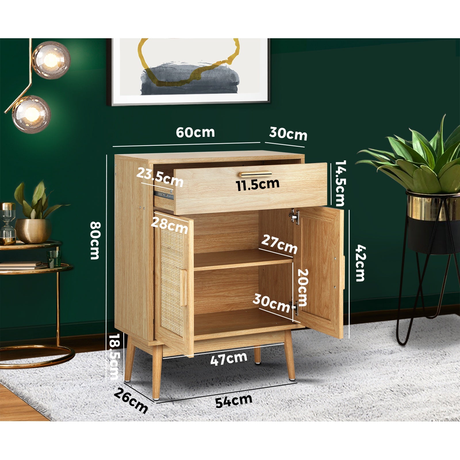 Oikiture Sideboard Cabinet Buffet Rattan Furniture Cupboard Hallway Table Wood - Sunyee