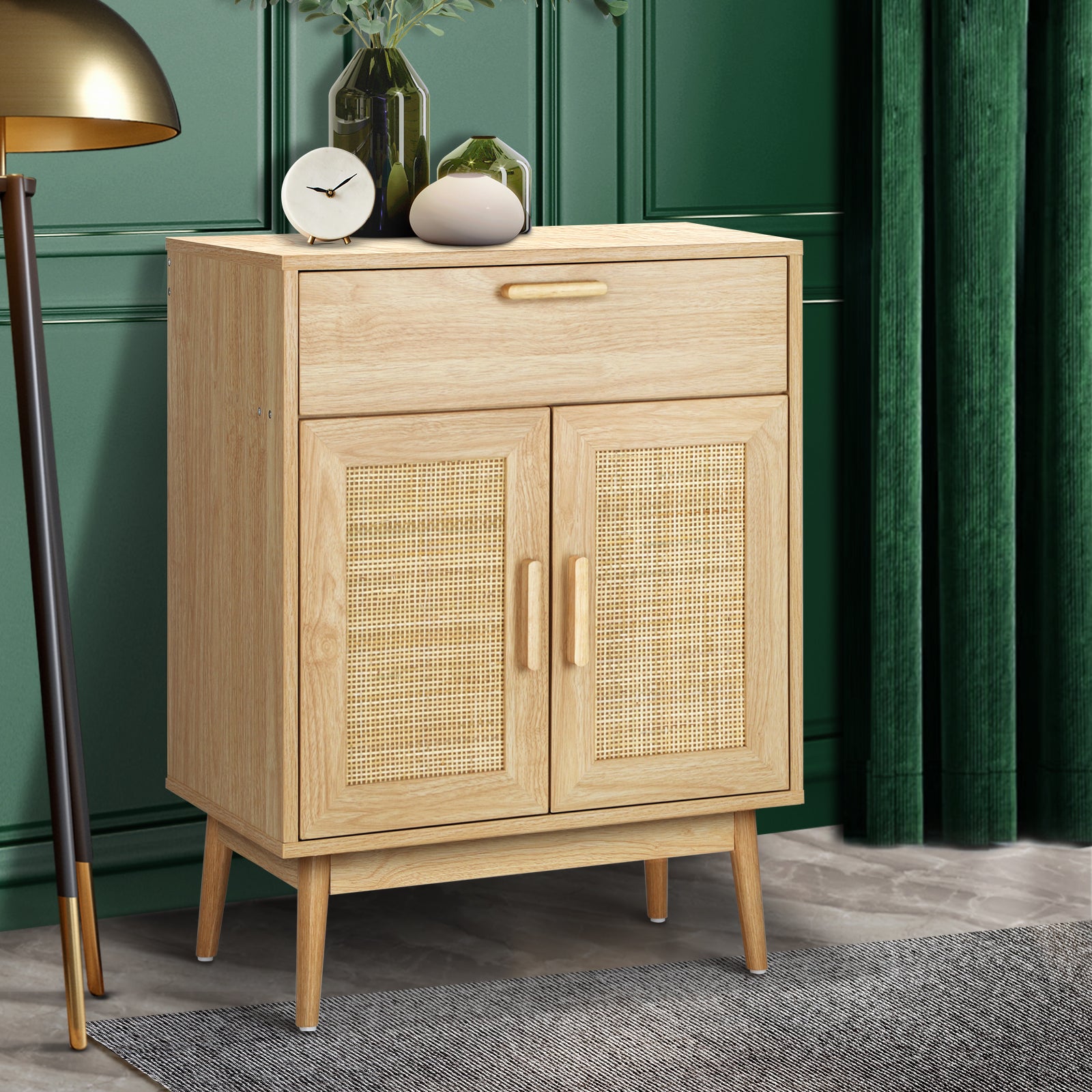 Oikiture Sideboard Cabinet Buffet Rattan Furniture Cupboard Hallway Table Wood - Sunyee