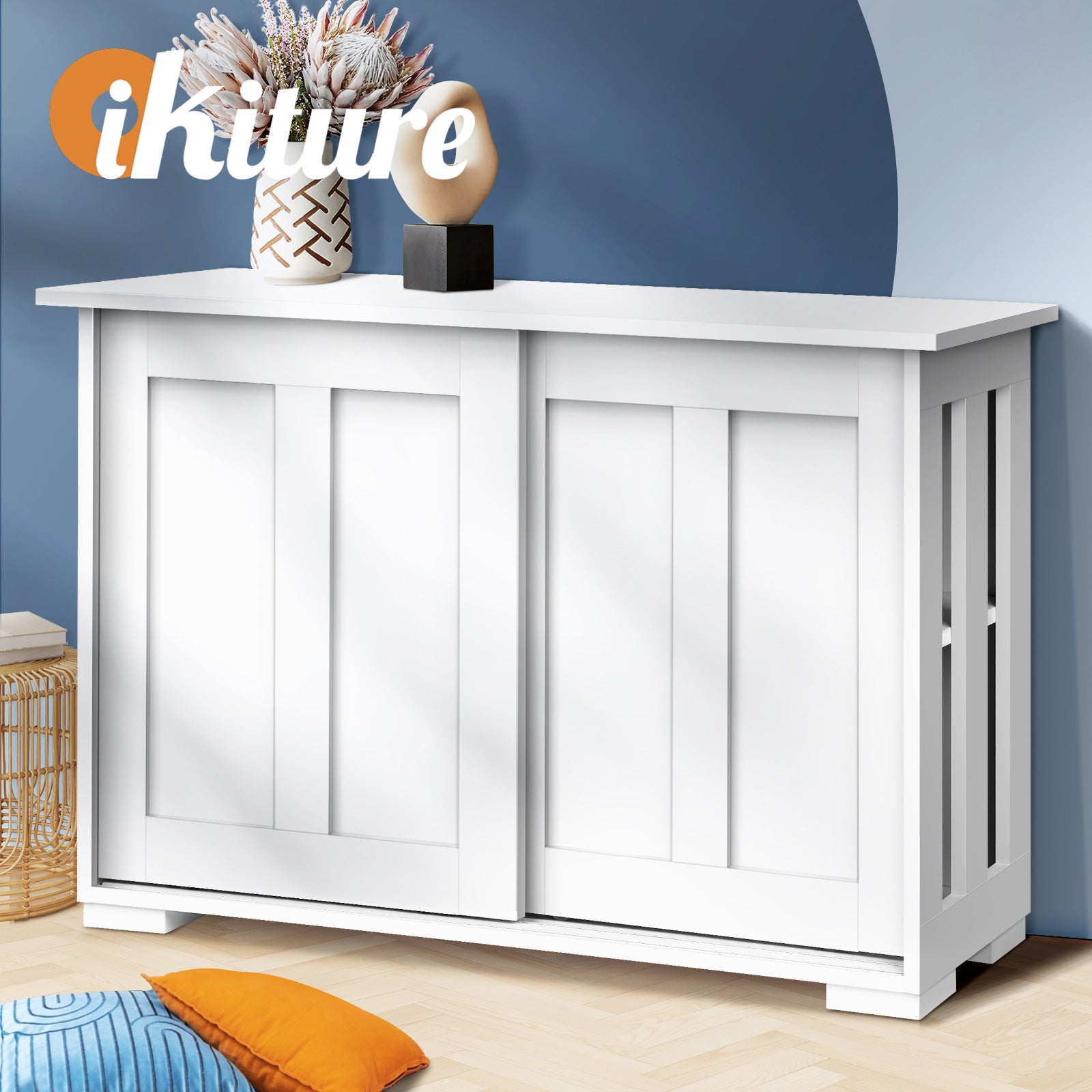 Oikiture Buffet Sideboard Cabinet Doors Storage Cupboard Hallway Table White - Sunyee