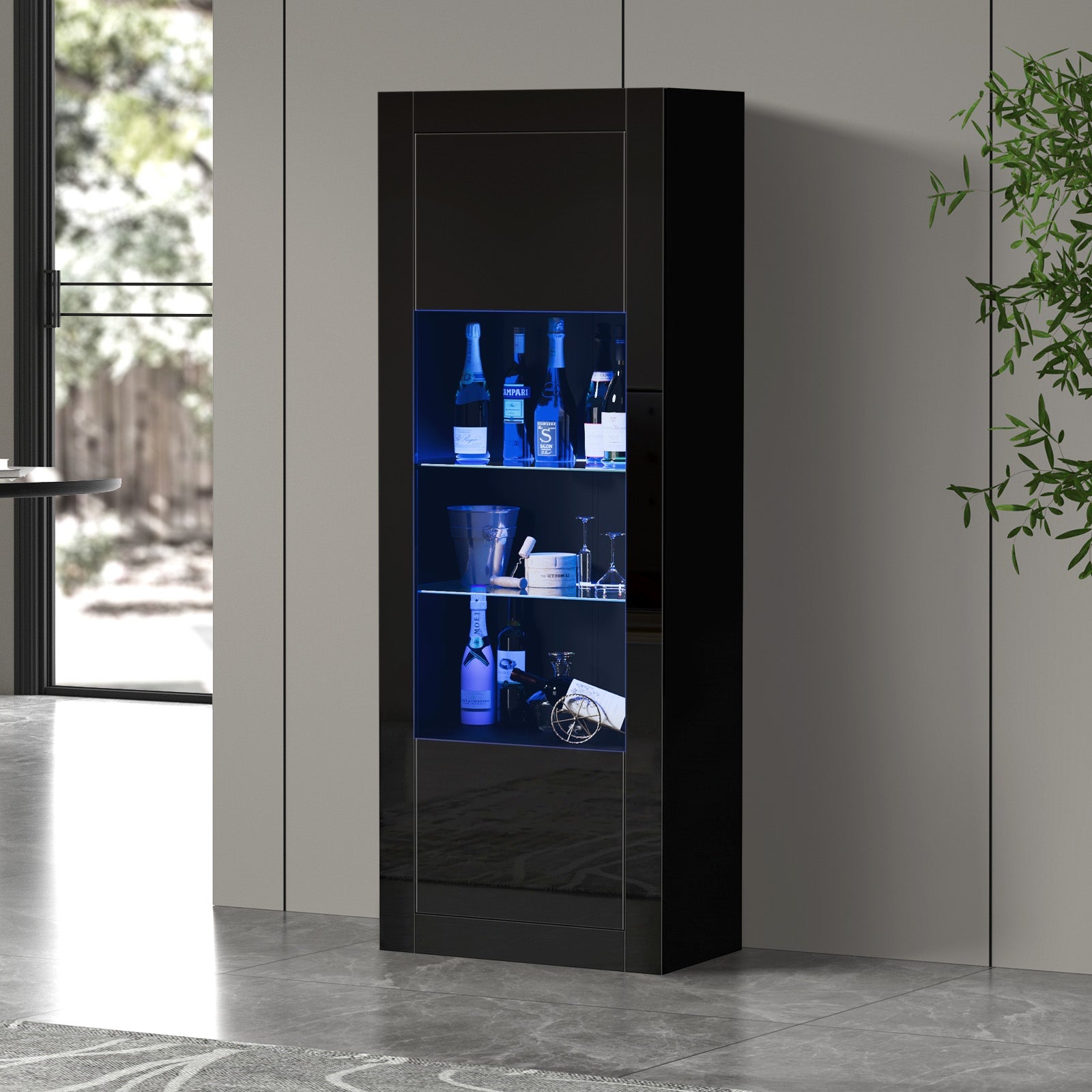 Oikiture Display Cabinet Buffet Sideboard Storage Cupboard LED Lights 170cm