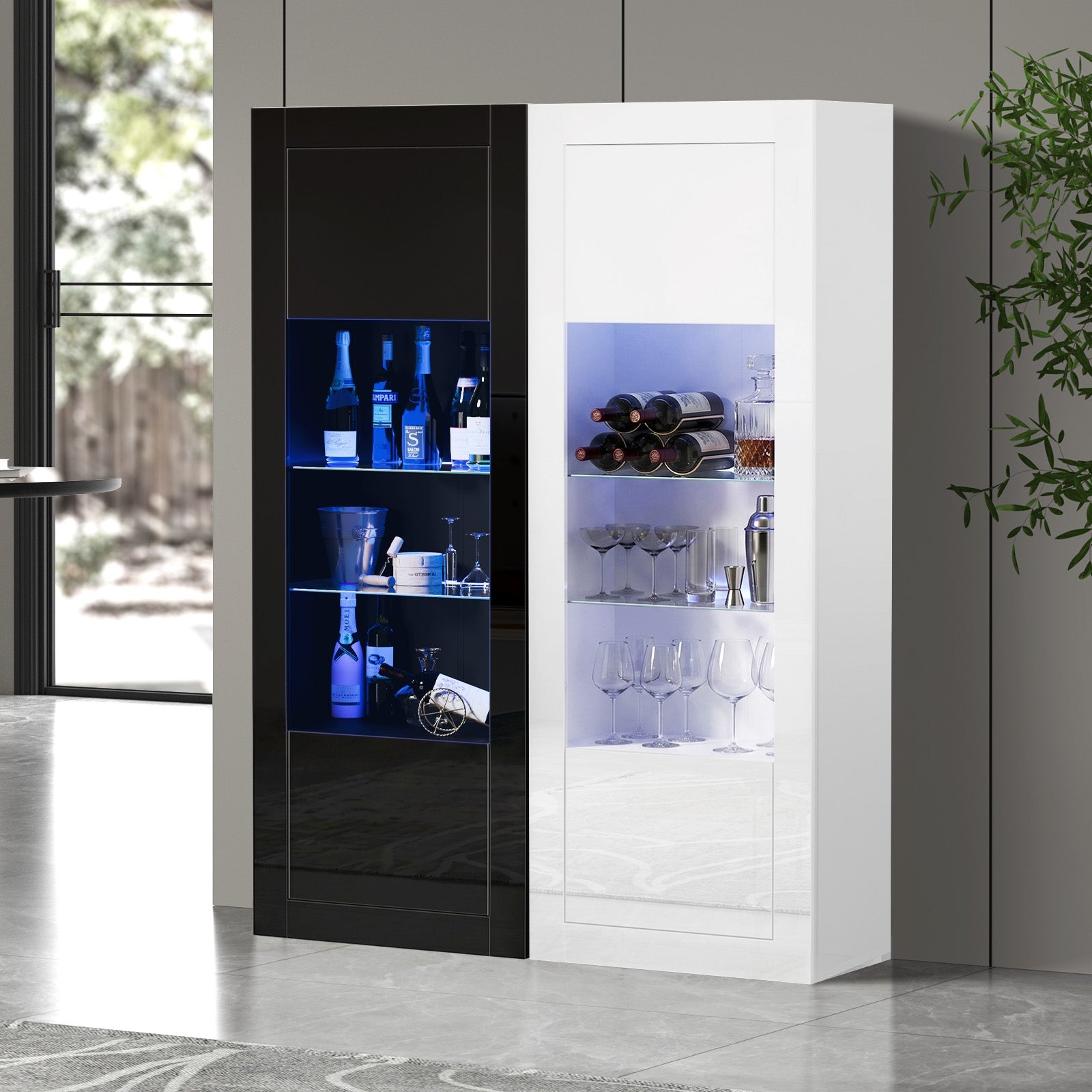 Oikiture Display Cabinet Buffet Sideboard Storage Cupboard LED Lights 170cm
