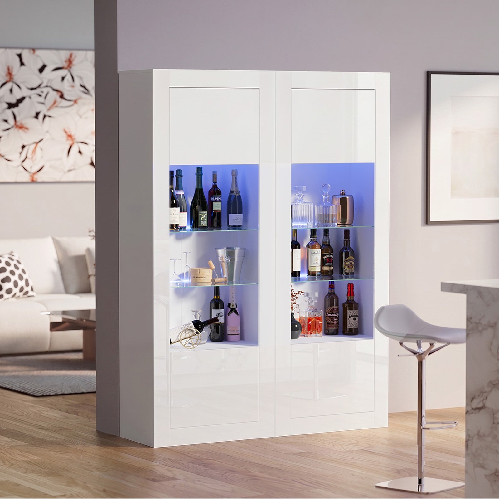Oikiture Display Cabinet Buffet Sideboard Storage Cupboard LED Lights 170cm