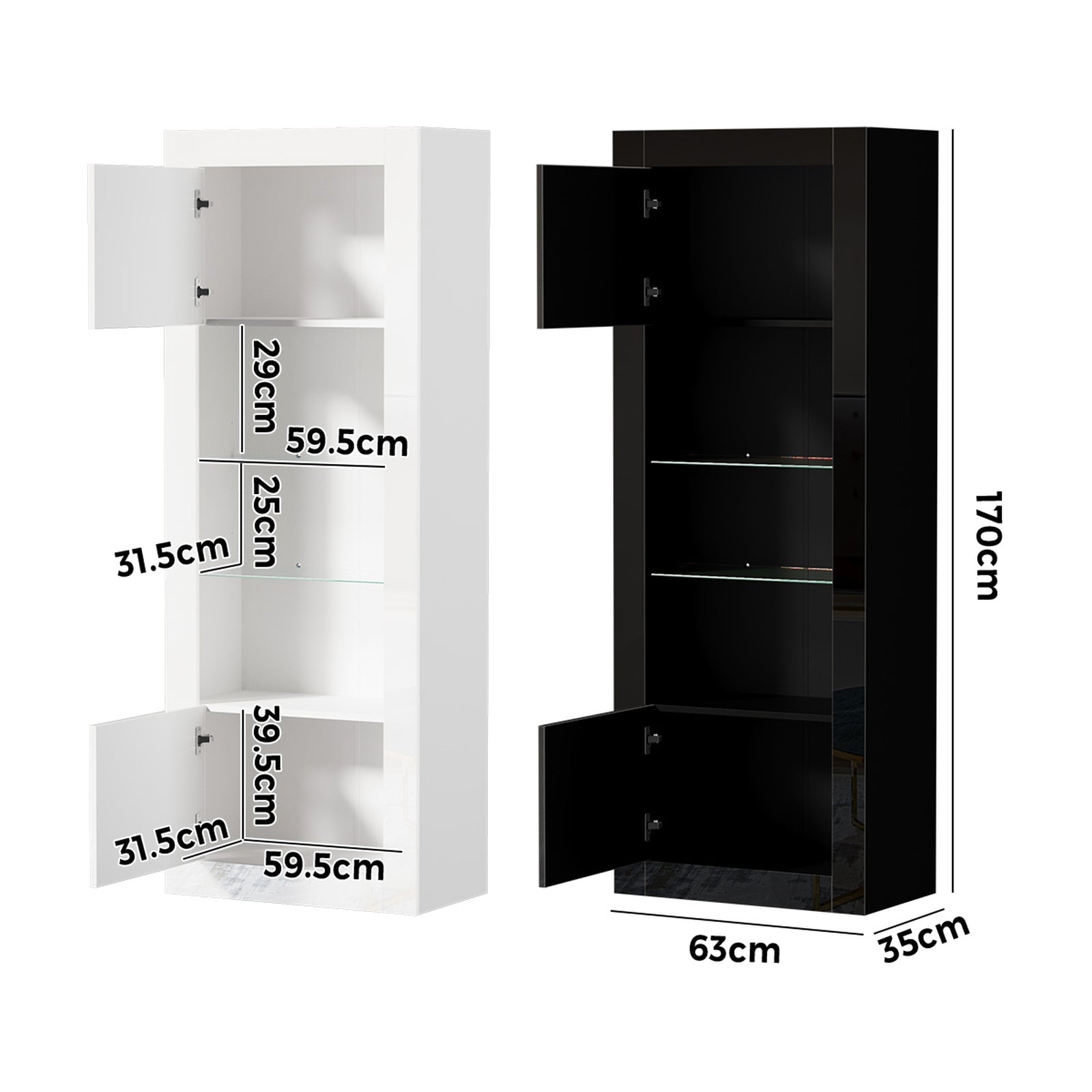 Oikiture Display Cabinet Buffet Sideboard Storage Cupboard LED Lights 170cm