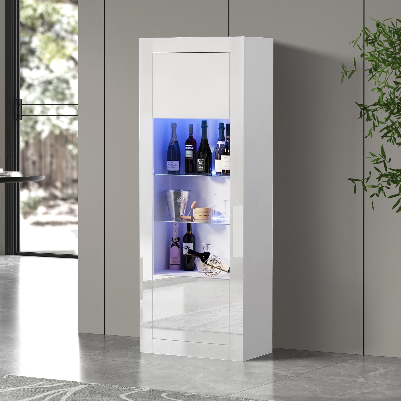 Oikiture Display Cabinet Buffet Sideboard Storage Cupboard LED Lights 170cm