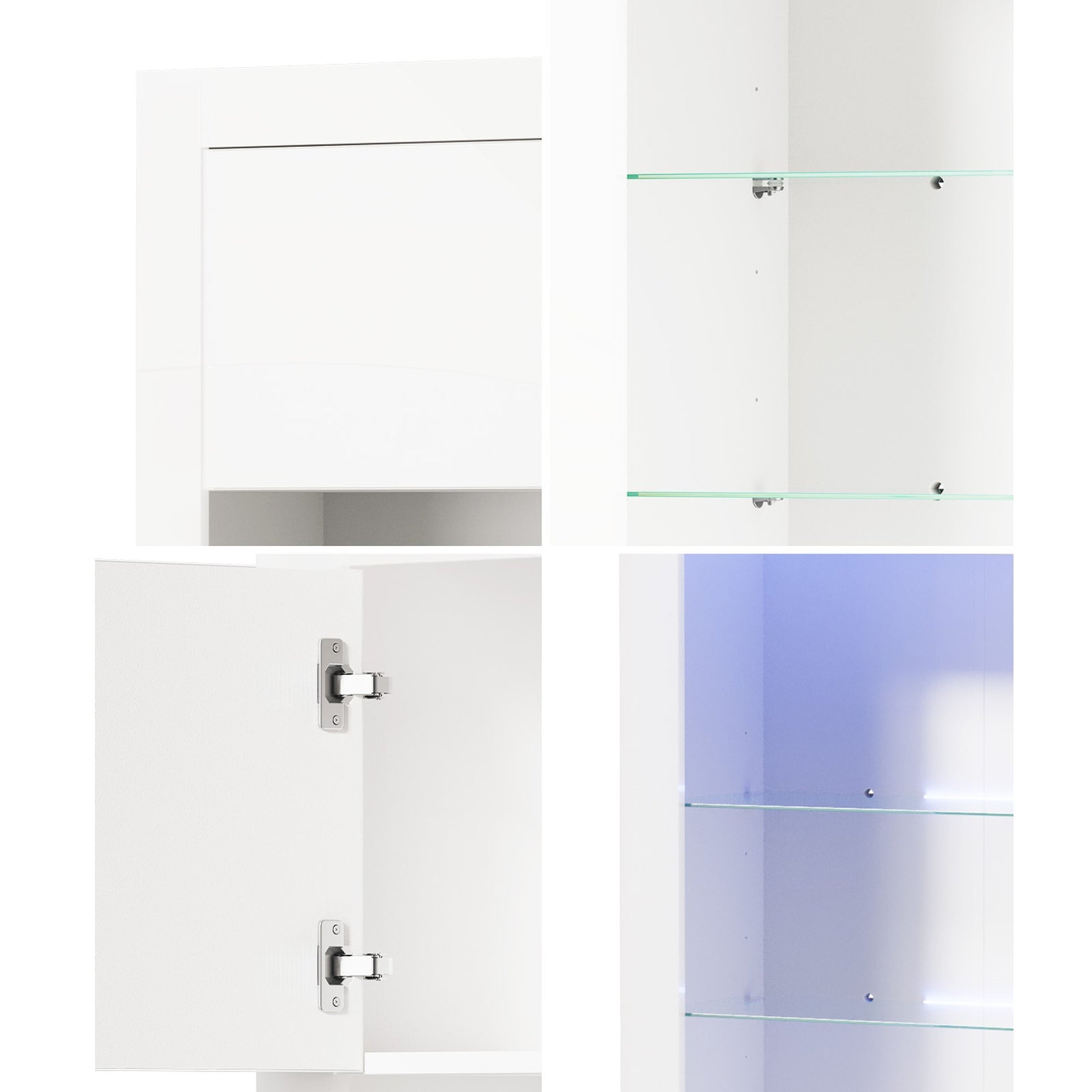 Oikiture Buffet Sideboard Storage Cabinet LED RGB High Gloss 2 Doors White