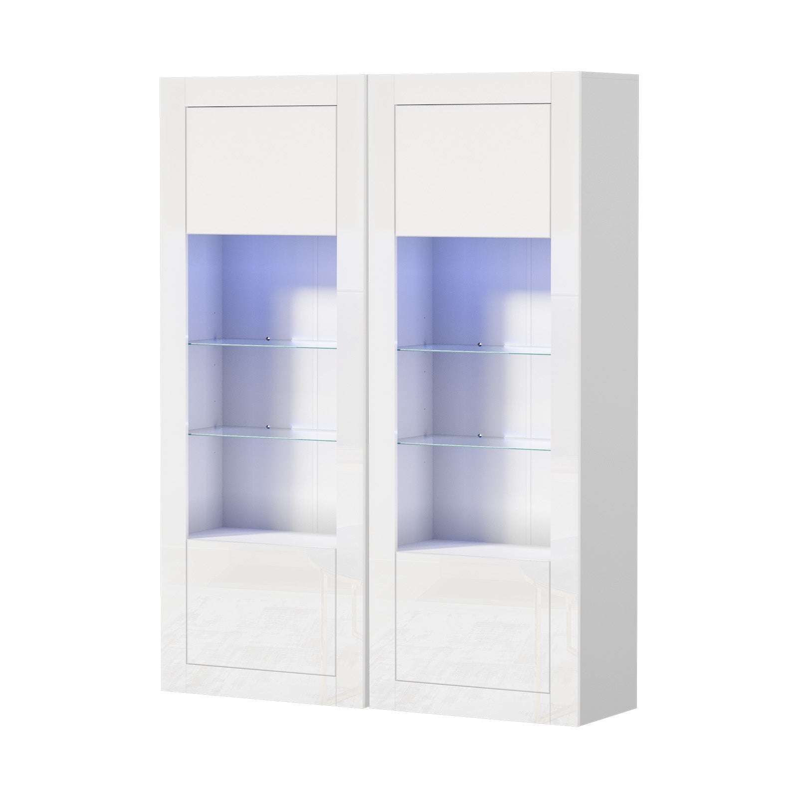 Oikiture 2PCS Display Cabinet Sideboard Buffet Storage Cupboard LED Light White