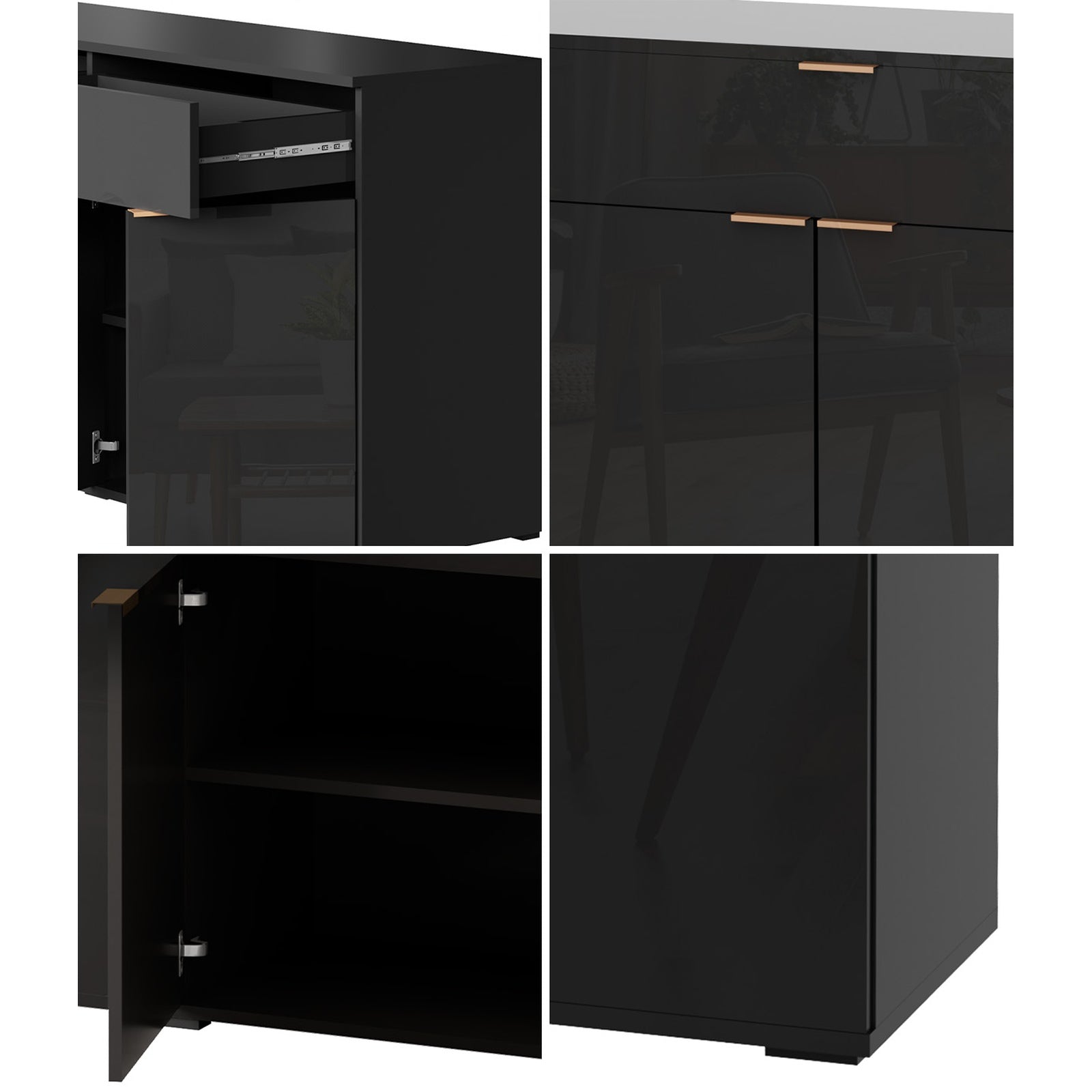 Oikiture Sideboard Buffet Storage Cabinet High Gloss 4 Doors 2 Drawers Black - Sunyee