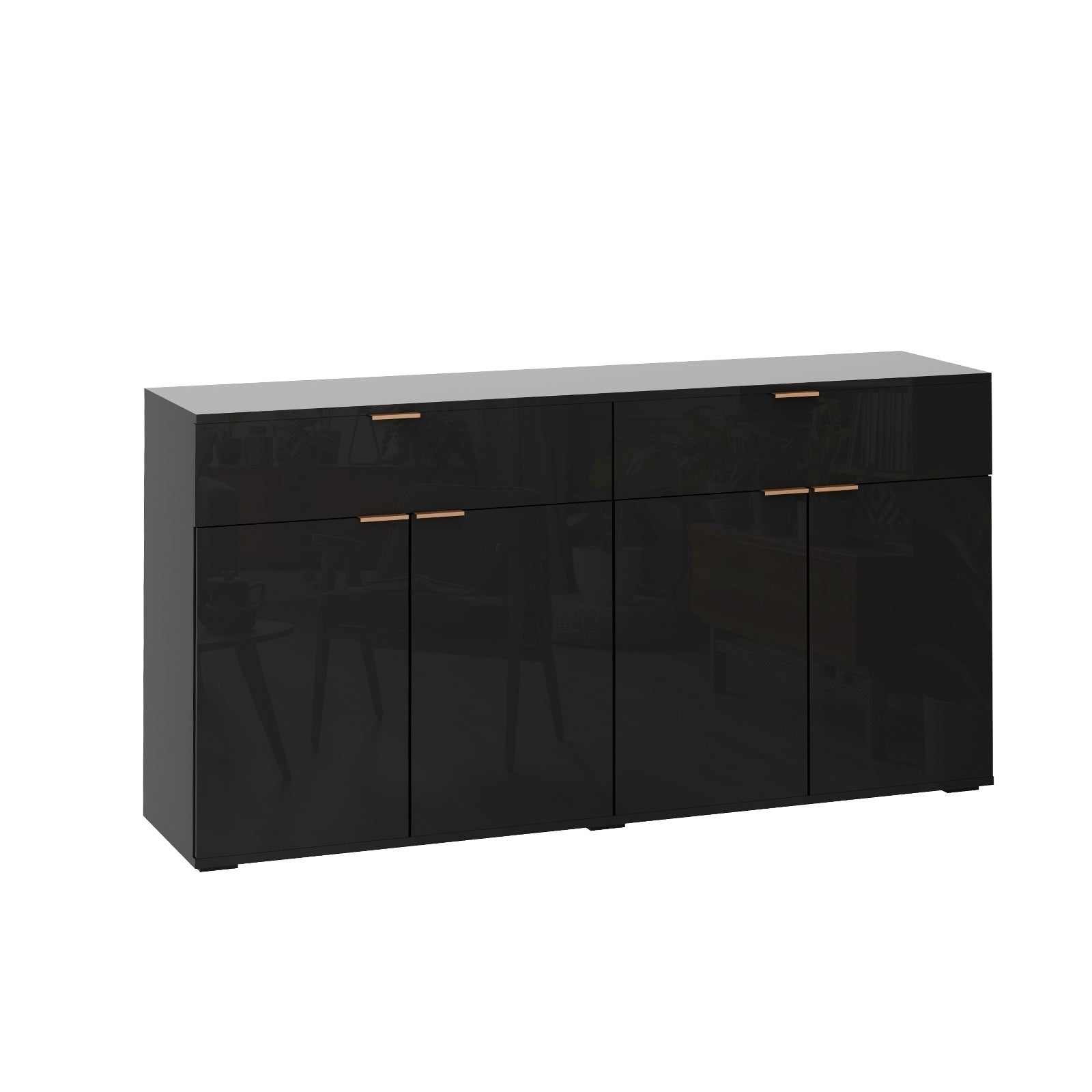 Oikiture Sideboard Buffet Storage Cabinet High Gloss 4 Doors 2 Drawers Black - Sunyee