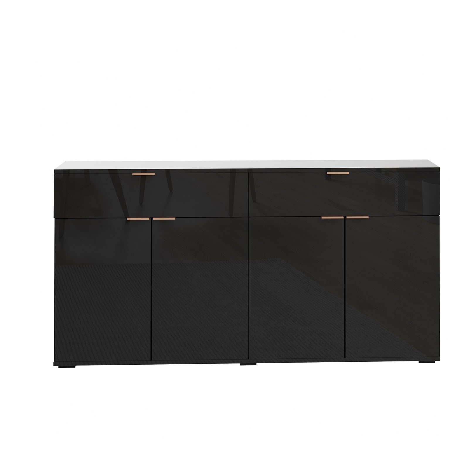 Oikiture Sideboard Buffet Storage Cabinet High Gloss 4 Doors 2 Drawers Black - Sunyee