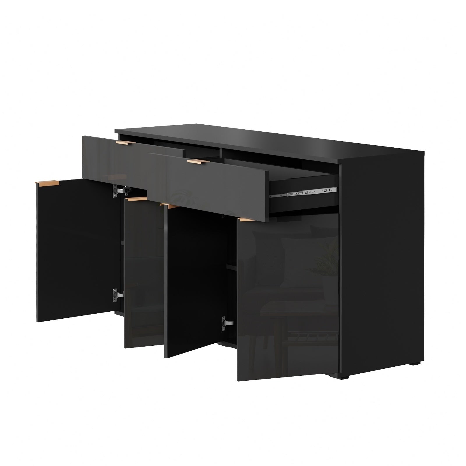 Oikiture Sideboard Buffet Storage Cabinet High Gloss 4 Doors 2 Drawers Black - Sunyee