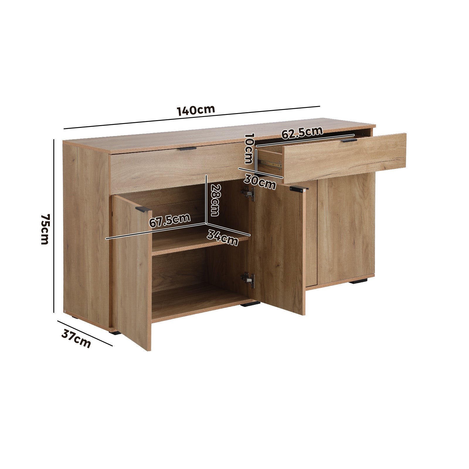 Oikiture Sideboard Buffet Storage Cabinet Cupboard 4 Doors 2 Drawers Natural - Sunyee