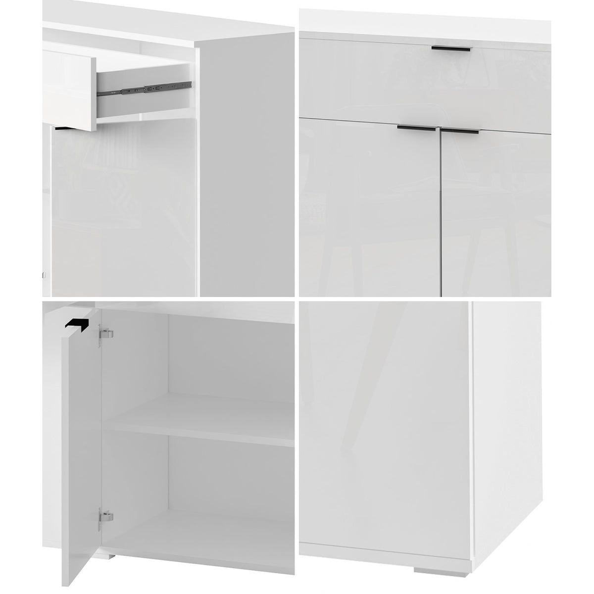 Oikiture Sideboard Buffet Storage Cabinet High Gloss 4 Doors 2 Drawers White - Sunyee