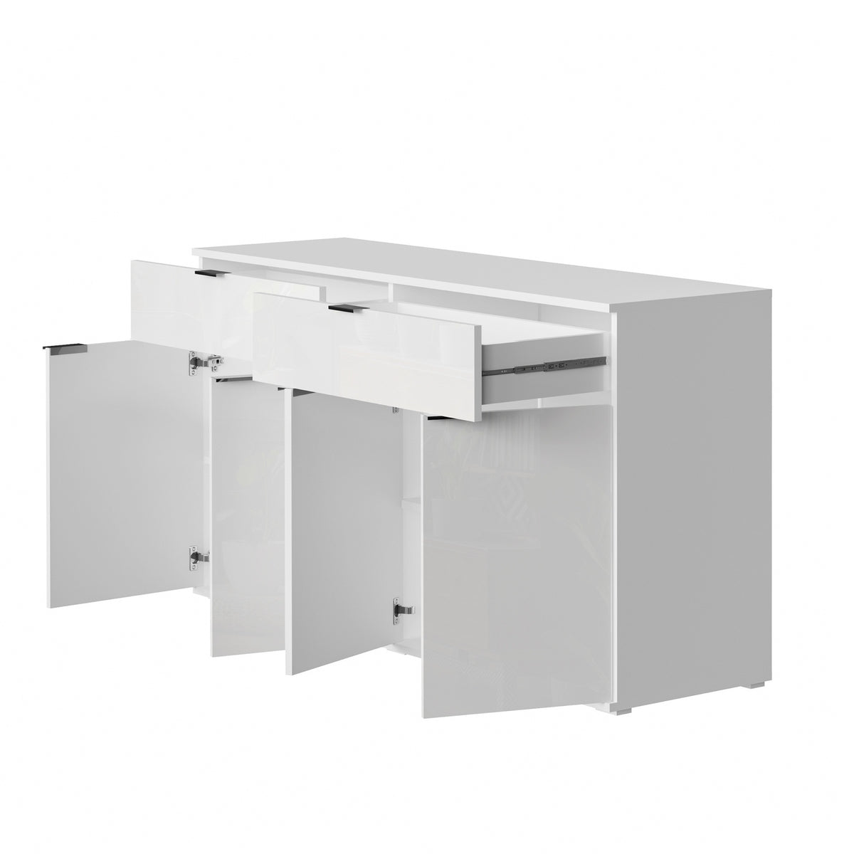 Oikiture Sideboard Buffet Storage Cabinet High Gloss 4 Doors 2 Drawers White - Sunyee