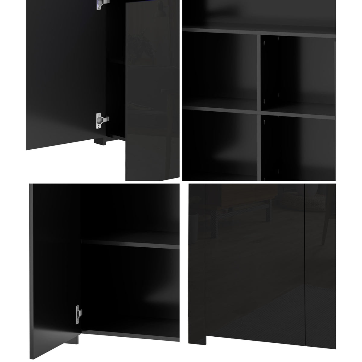 Oikiture Buffet Sideboard Storage Cabinet LED RGB High Gloss 2 Doors Black - Sunyee