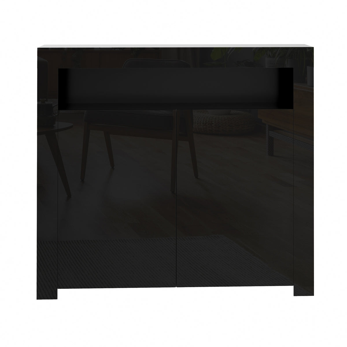 Oikiture Buffet Sideboard Storage Cabinet LED RGB High Gloss 2 Doors Black - Sunyee