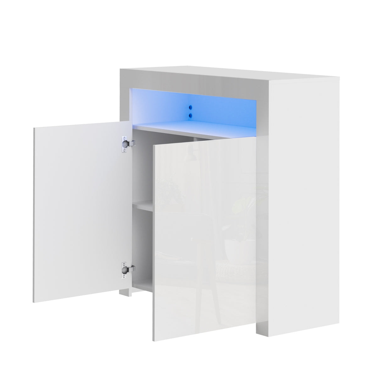 Oikiture Buffet Sideboard Storage Cabinet LED RGB High Gloss 2 Doors White - Sunyee