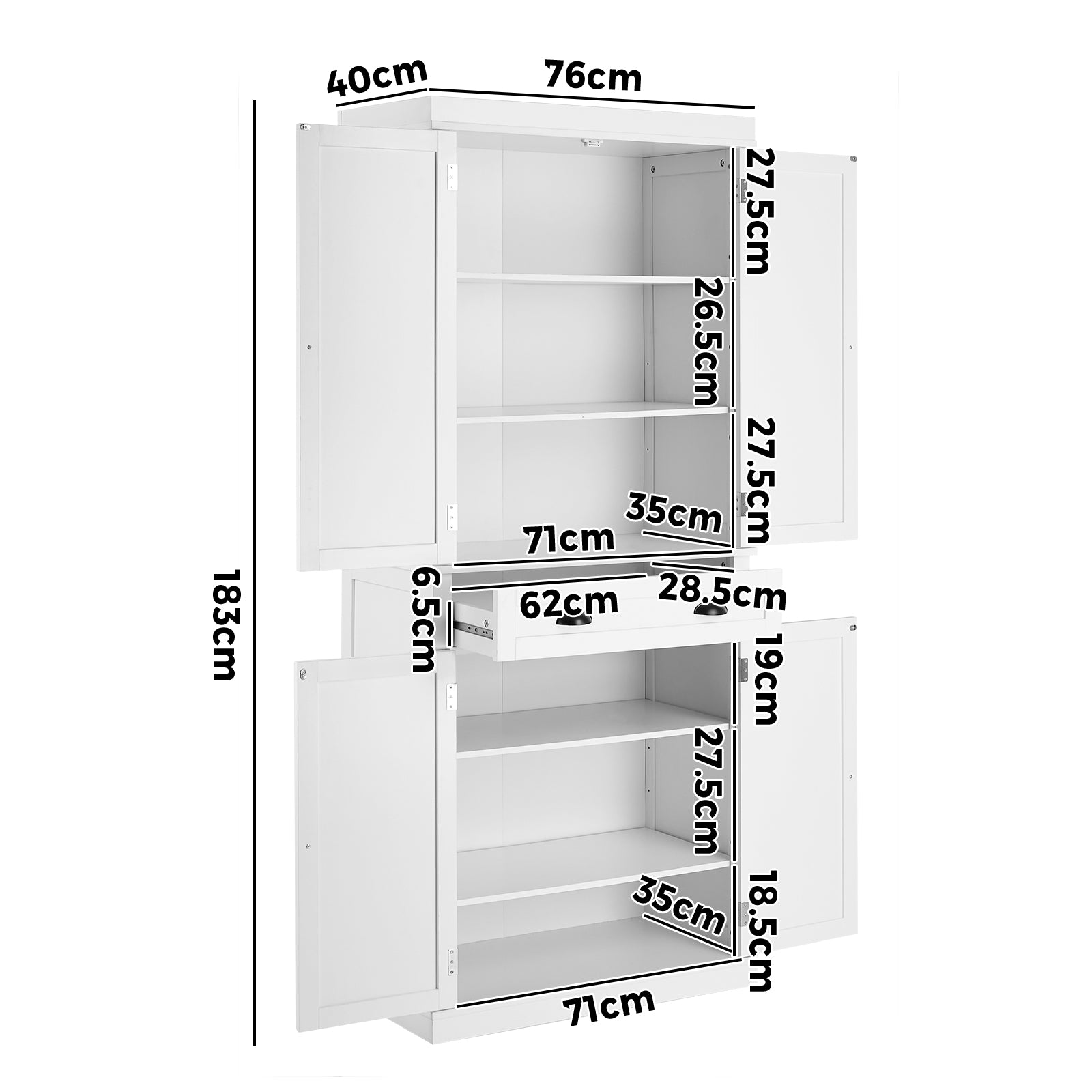 Oikiture Buffet Sideboard Cabinet Storage Cupboard Pantry Drawer 6-Tier Shelf