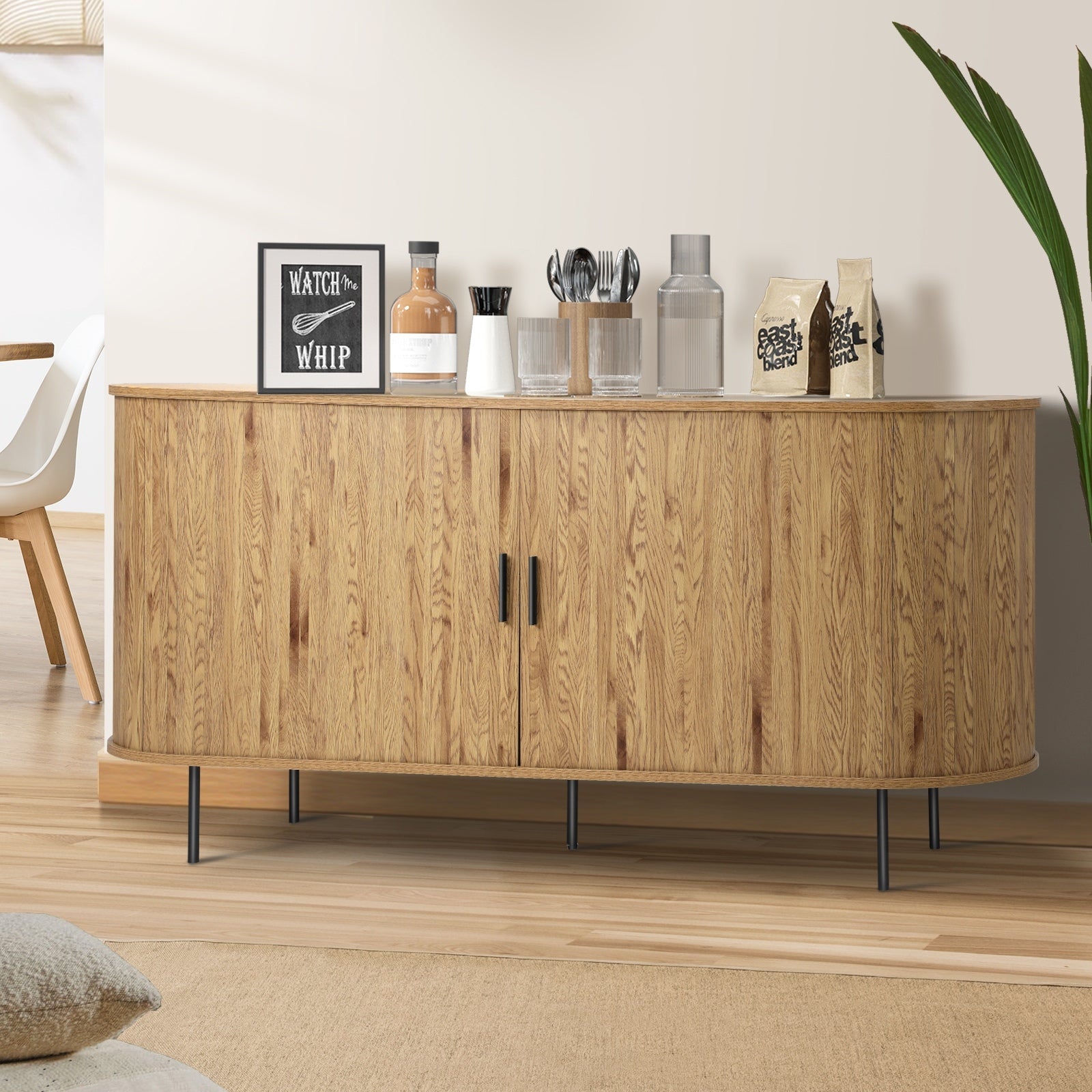 Oikiture Buffet Sideboard Cupboard Sliding Doors Pantry Storage Cabinet Natural - Sunyee