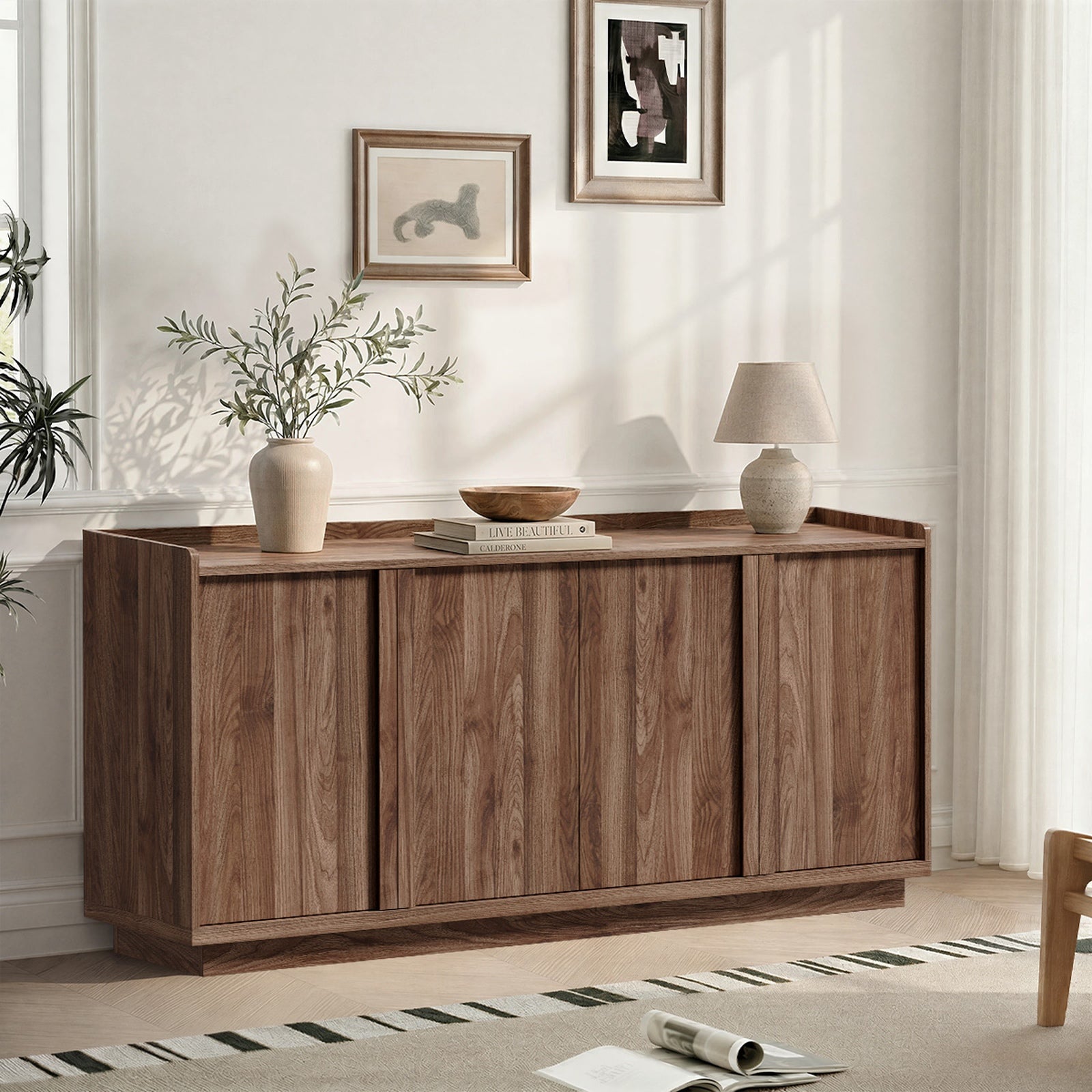 Oikiture 160cm 4 Door Buffet Sideboard Storage Cabinet Cupboard Hallway Table