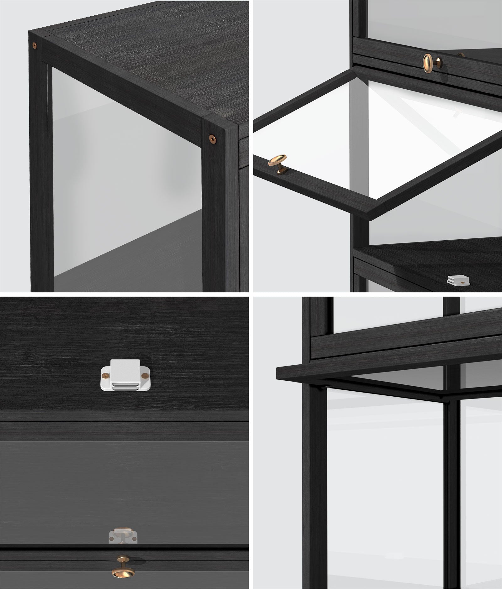 Oikiture Display Cabinet Storage 3-Tier Shelves Clear Bookcase Stand Rack Black - Sunyee