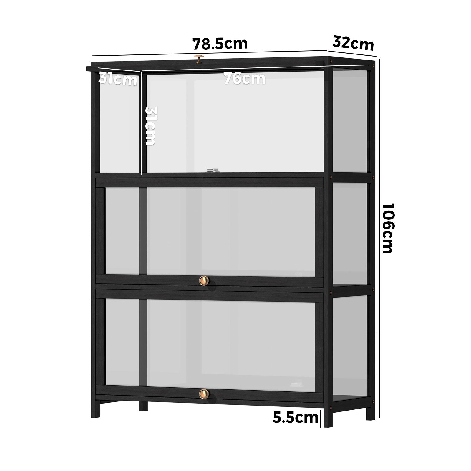 Oikiture Display Cabinet Storage 3-Tier Shelves Clear Bookcase Stand Rack Black - Sunyee