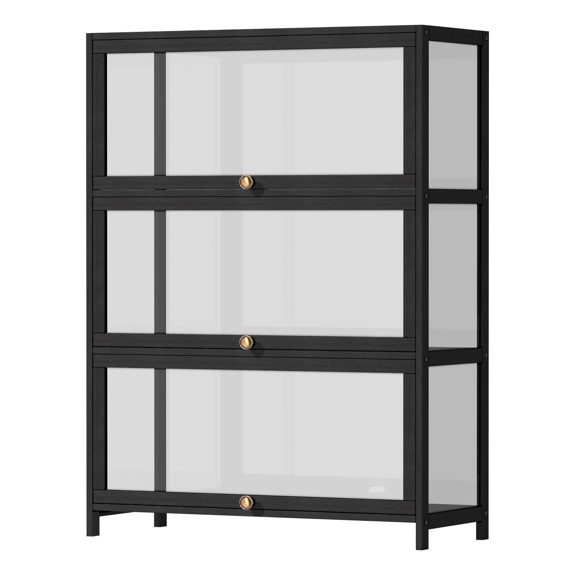 Oikiture Display Cabinet Storage 3-Tier Shelves Clear Bookcase Stand Rack Black - Sunyee