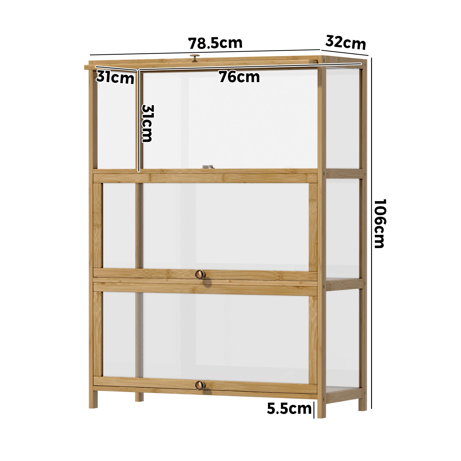Oikiture Display Cabinet Storage 3-Tier Shelves Clear Bookcase Stand Rack Oak - Sunyee