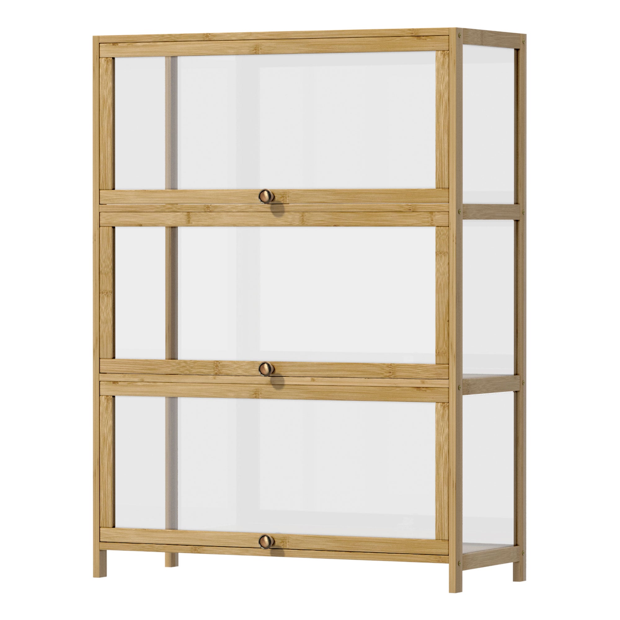 Oikiture Display Cabinet Storage 3-Tier Shelves Clear Bookcase Stand Rack Oak - Sunyee