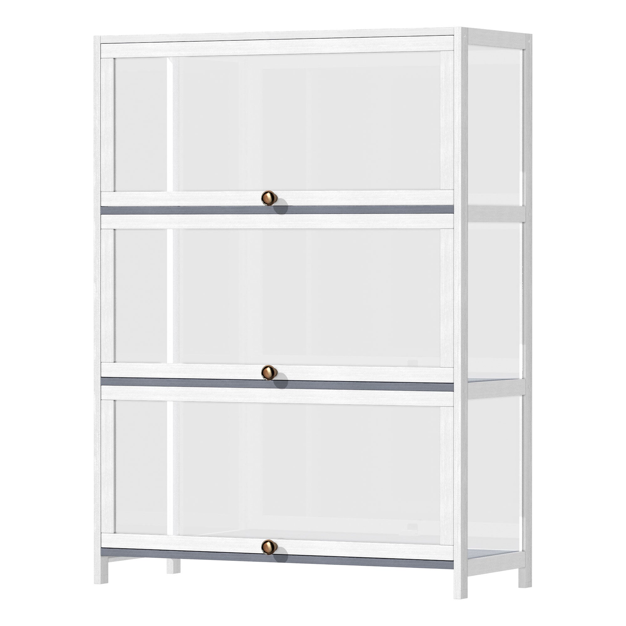 Oikiture Display Cabinet With Bamboo Frame Acrylic Board 3 shelves White - Sunyee
