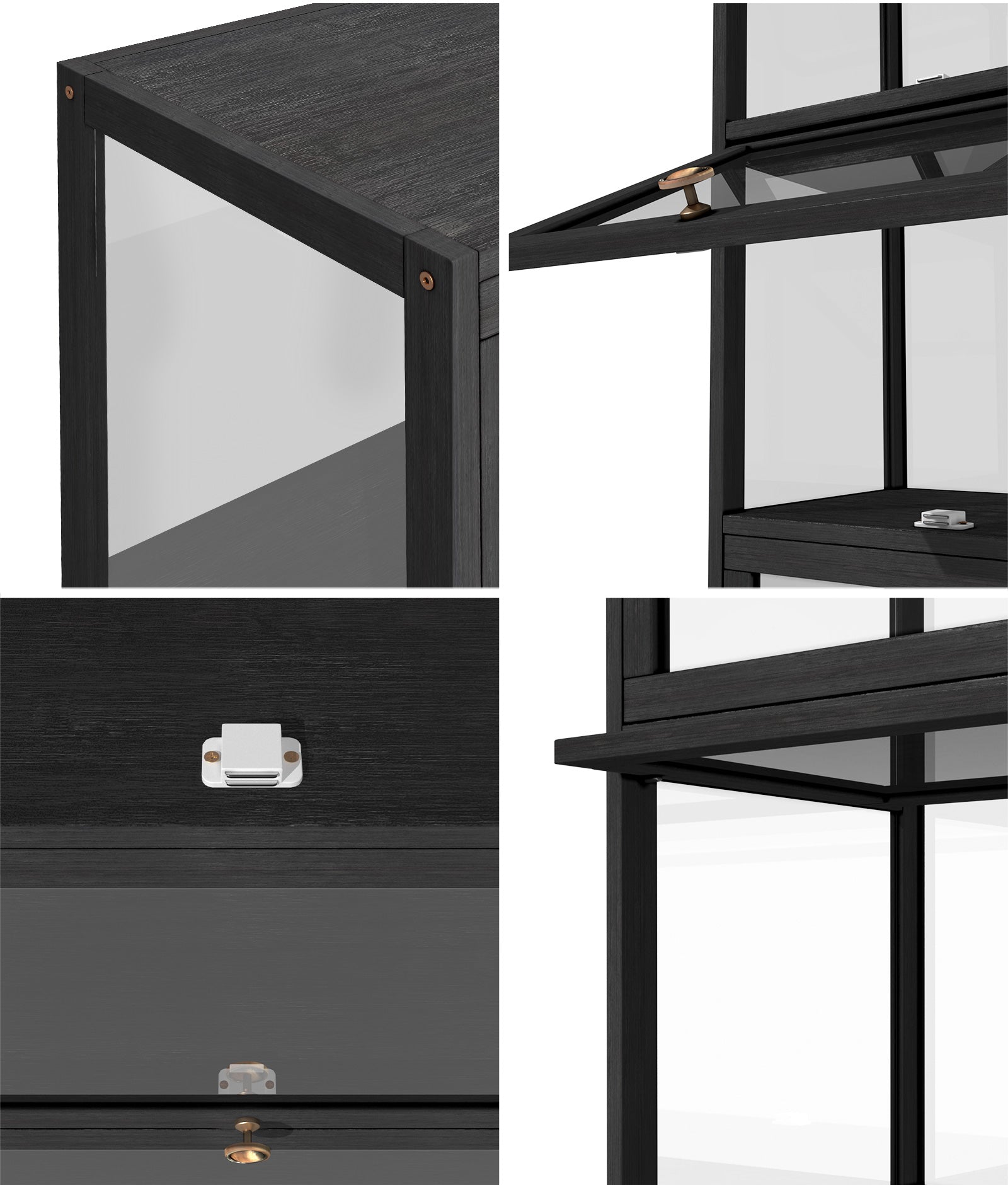 Oikiture Display Cabinet Slim Storage 5-Tier Shelves Clear Bookcase Rack Black - Sunyee